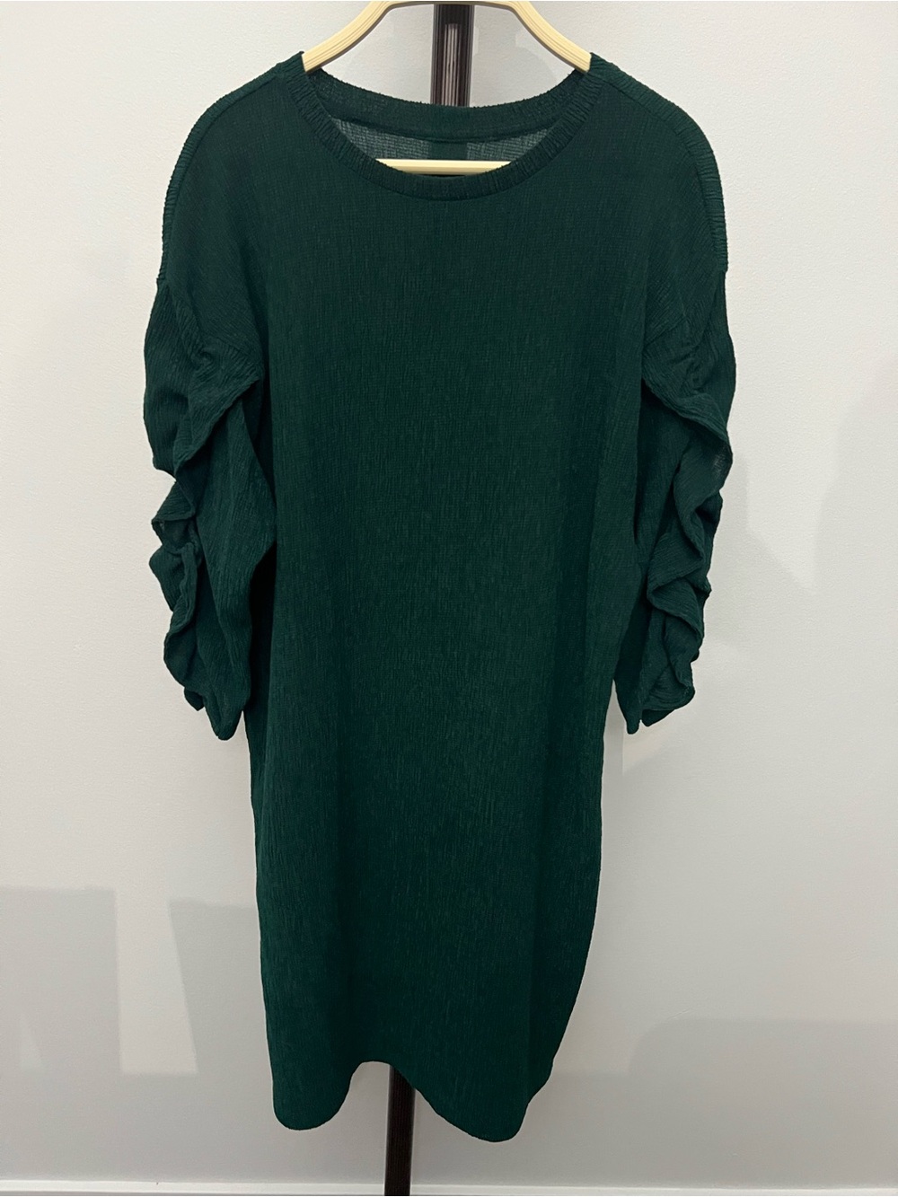 Zara Dark Green Ruffle-Sleeve Knit Dress